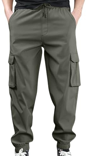 Generiska cargobyxor herr slim fit: arbetsbyxor med många fickor, utomhusbyxor med dragsnöre, joggingbyxor med manschetter sweatbyxor, ventilerande fritidsbyxor, enfärgade, klassiska dra-på-byxor