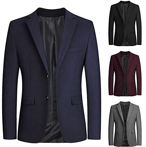 Blazer för män med två knappar, enkel kavajkrage kavaj, avslappnad mode passar minimalistisk enkelknäppt kostymer varm tweed trenchcoat bekväm och mångsidig kostymjackor med fickor, a, XL