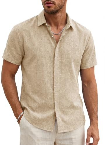 Runcati Men's Shirts Short Sleeve Lightweight Summer Regular Fit Linen Shirt Wedding Business Beach Casual Plain Basic Tops