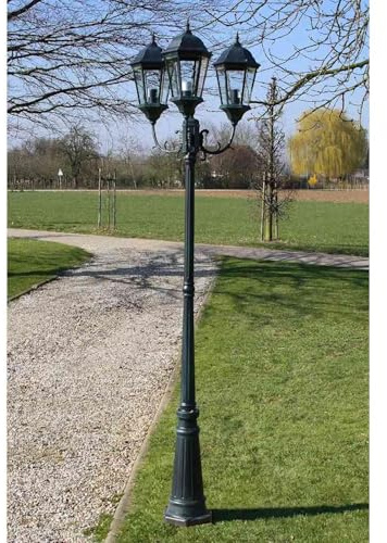Tidyard Gartenlaterne, 3-flammig 230 cm Höhe Aluminium Mastleuchte in Dunkelgrün/Schwarz mit E27 Fassung für Terrasse Garten und Hof