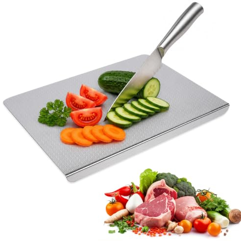 304 Stainless Steel Cutting Board for Kitchen - L-Shaped Double-Sided Chopping Board for Meat, Fruits, Vegetables, Bread Dough Baking, Upgraded Honeycomb Panel, Dishwasher Safe - 50x40cm