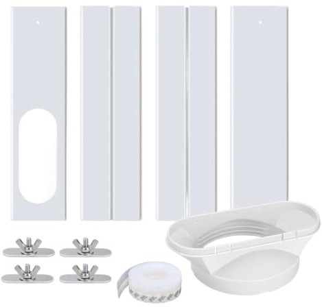 Kit de Fenêtre pour Climatiseur Portable, Panneaux d'Étanchéité Réglables en Hauteur et Largeur, Joint Télescopique PVC Adaptateur Universel pour Tuyau d'Évacuation 13/15 cm