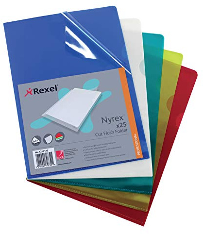 Rexel Nyrex Sichthüllen (Ober-/Unterblatt bündig, Format A4) 25 Stück farbig sortiert