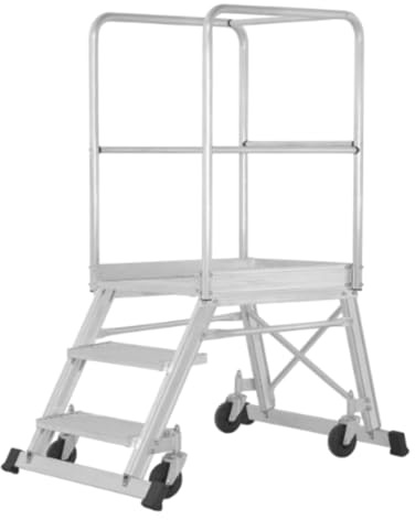 Hymer Podesttreppe fahrbar, einseitig begehbar, Podestgröße 600x800 mm, Stufenanzahl 3, Standhöhe 0,75 m, Gewicht 29,5 kg