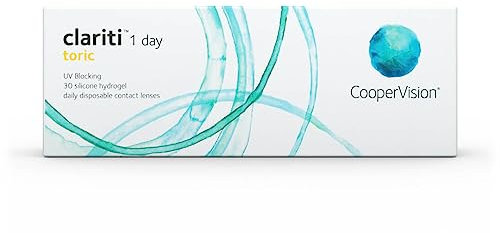 Clariti 1 Day Toric Lentes de contacto tóricas diarias, R 8.6, D 14.3, -2.25 dioptría, cilindro -0.75, eje 10-30 lentillas