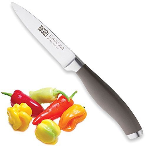 Taylors Eye Witness Syracuse Vegetable Paring Kitchen Knife - Professional 8cm/3.5” Cutting Edge, Multi Use. Ultra Fine Blade, Precision Ground Razor Sharp. Soft Textured Grey Handle, Excellent Grip.