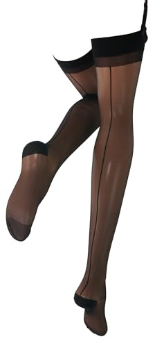 WOOTI TIGHTS calza da reggicalze con riga dietro DIAVOLA 20 den, S-M NERO/T, sexy, romantica, colorata, velata, con riga di diversi colori