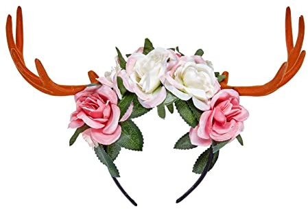 W WIDMANN MILANO Party Fashion 07792 - Haarreif Geweih mit Blumen, Rentier, Reh, Accessoire, Mottoparty, Karneval