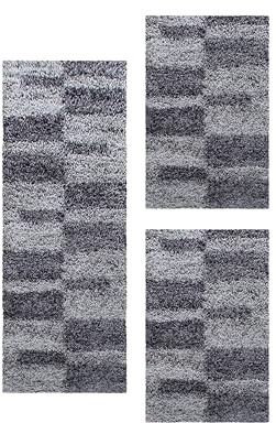 HomebyHome Bettumrandung Schlafzimmer 3 teilig Teppich Grau - Waschbarer Bettumrandung Teppich Läufer Set Extra Flauschig Bettvorleger Schlafzimmer Bettset:2 St. 60x110 cm | 1 St. 80x150 cm