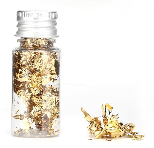 Gold Leaf Flakes Vergoldungsflocken Multifunktionsflasche Dekorativ für Lebensmittel Dessert Dekoration Handwerk Gold Metallic Folie Flocken für Vergoldung Malerei Kunsthandwerk Nägel