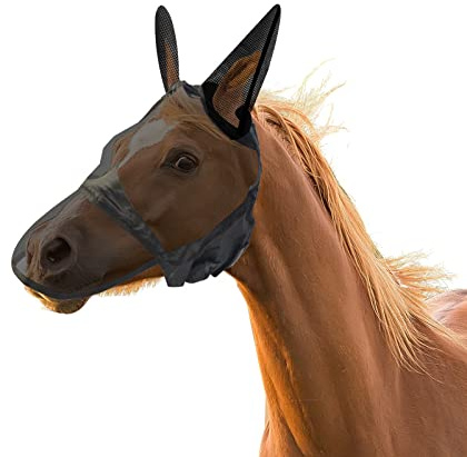 Maschera antimosche per cavalli, cappuccio in rete, protezione integrale per orecchie e naso (L)