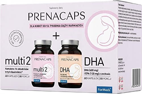 ForMeds - Prenacaps Multi 2 + DHA - 600 mg DHA und 120 mg EPA - Schwangerschaft - Widerstand - Nahrungsergänzungsmittel für schwangere Frauen - 120 kapseln