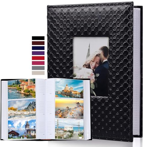 RECUTMS Photo Picture Album 4x6 300 Photos,Small Capacity PU Leather Album 4x6 Book Cover Wedding Family Photo Albums Holds 300 Horizontal Photos (Black)