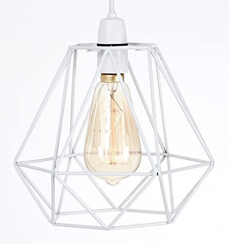 GMUK Home & Garden Products | Retro Vintage Industrial Easy Fit Wire Basket Cage Pendant Light Shade | Pendant Lights, Home Décor & Improvement Essential | 210mm Shade Diameter - White