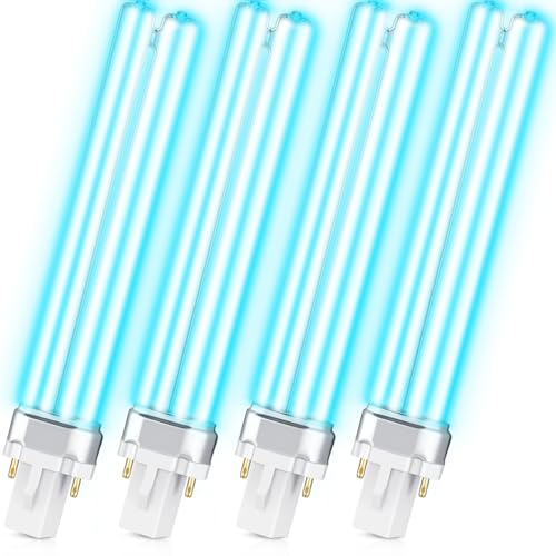 Kittmip UV UV-C Light Bulbs 9W G23 Base Replacement Bulb for Outdoor Pond Clarifier Lamp Compatible with UVE9 CF400 CF500 UVCP-9 JUP-01 303B 304B R18 R18D R2000 (4, G23 Base)