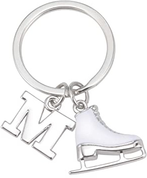 Porte-clés Patin à Glace et Patinage Artistique - Breloque Initiale - Décoration de Noël d'Hiver - Cadeaux pour Femmes et Filles (M)