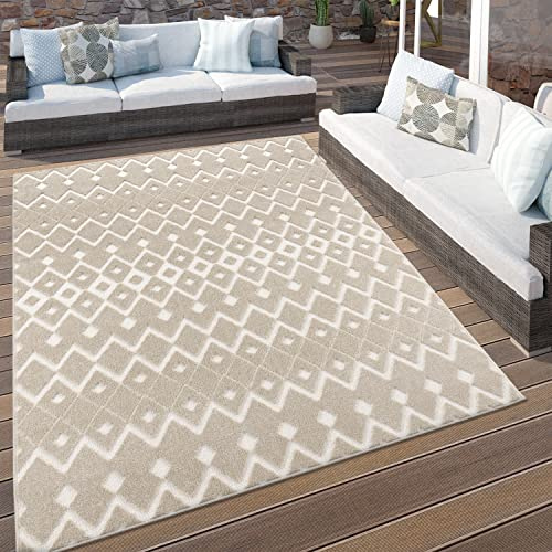 Paco Home Alfombra Salon De Habitacion Cocina Exterior Terraza Jardin Motivo Boho Chic Nordica Dibujo Geometrico 3D Beige Crema, tamaño:160x230 cm