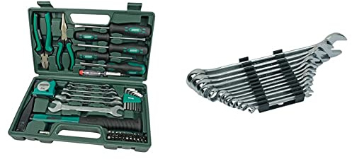 Brüder Mannesmann Werkzeuge M29032 Werkzeugkoffer, 47-teilig, Grün (Matt), (L x B x H) 335 x 335 x 195 mm & M19652 Gabelringschl DIN 3113 Satz, 12-tlg