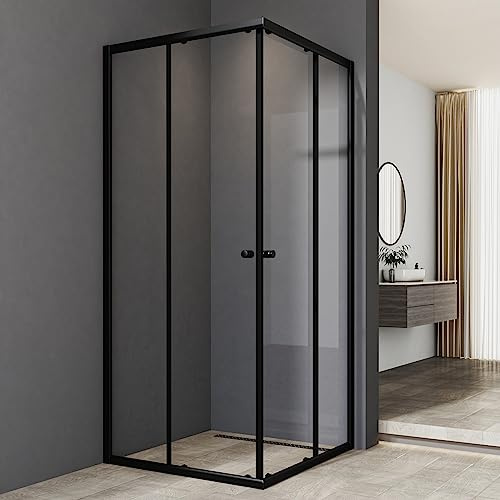 Duschkabine Schwarz, Duschkabine 75x90cm Eckeinstieg Schwarz Duschkabine Schiebetür 6mm ESG Glas Duschabtrennung Dusche Duschwand Höhe 185cm