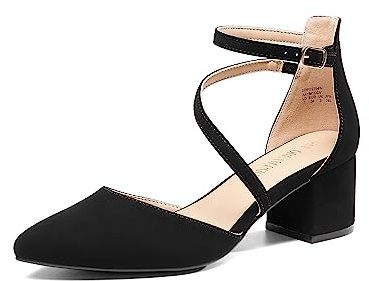 DREAM PAIRS Women's Dress Shoes Block Heels Pumps,Black-Nubuck,11