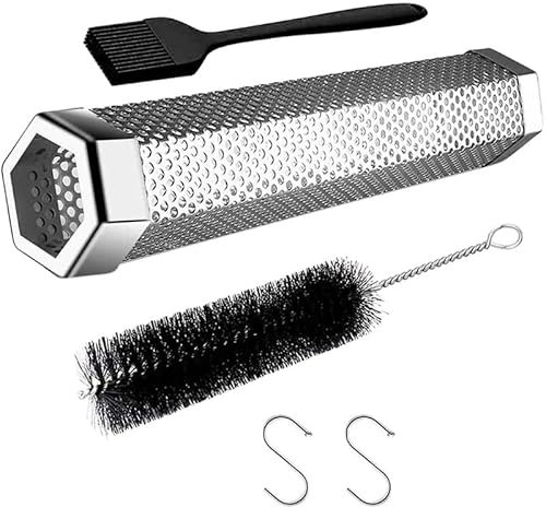 Hexagon Pellet Smoker - 12 Stainless Steel Smoke Tube for Pellet Smokers, 5 Hours of Smoke - Includes 2 S Hooks & 1 Cleaning Brush
