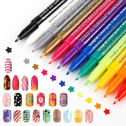 colpart 12Colors Acrylic Paint Markers - Acrylic Paint Pens 0.7mm Extra Fine Tip for Rock Painting,Wood, Canvas, Stone,Glass, Ceramic Surfaces, DIY Crafts Making Art Supplies