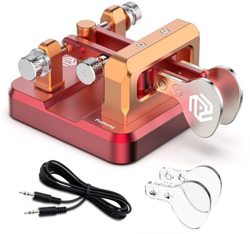 Putikeeg Touche Télégraphe CW Morse, Bouton Radio Amateur, Machine à Code, Clavier Télégramme, Émetteur de Code, Touches Double Levier (Rouge et Doré)