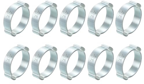 sourcing map 10Pcs Double Ear Hose Clamps, Adjustable 25-28mm(0.98x1.1) Iron Zinc Plated Two-Ear Hose Clamp, O Clip Hose Clamps Fuel Line Clamps Hose Clamp, Double Ear O Clips