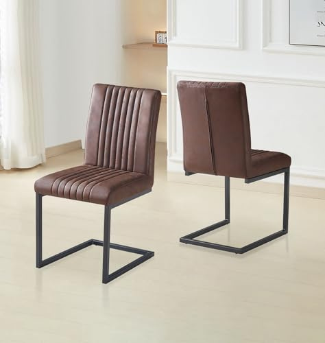 Hallowood Furniture Cullompton Set of 2 Brown Faux Leather Dining Chairs