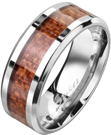 Taffstyle band ring rostfritt stål vänskapsring herrring damring partnerring kvinnor män fingerring trä inlägg träådring