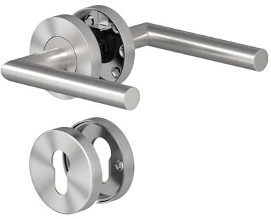 AwmnSrman Türgriffe Innentüren Türklinke Türgriff-Set Edelstahl Toilette Die Form von L PZ-Profilzylinder Silber