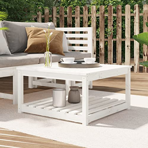 AUVYI Gartentisch Weiß 82,5x82,5x45 cm Massivholz Kiefer Esszimmertische Beistelltisch Outdoor Balkontisch Klein Coffee Table Camping Tisch Stehtisch Bistrotisch Sofatisch Wohnzimmer