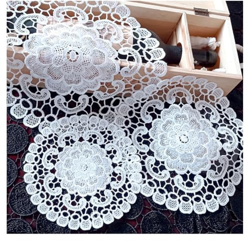 Hrlace 2 Stück Runde Bestickte Tischmatte Weiß Hohle Untersetzer aus Spitze Vintage Handgemachte Häkeldeckchen Tischläufer Tassenmatt Spitzendeckchen für Bankett Esszimmer Küche Deko 7# 30cm