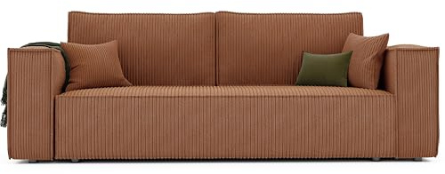 Schlafsofa 3 Sitzer mit Bettkasten 240 x 105 cm Ziegelrot | 240 x 105 cm, Bequem sitzen, Schlaffunktion, Wohnzimmer und Gäste, Integrierter Bettkasten