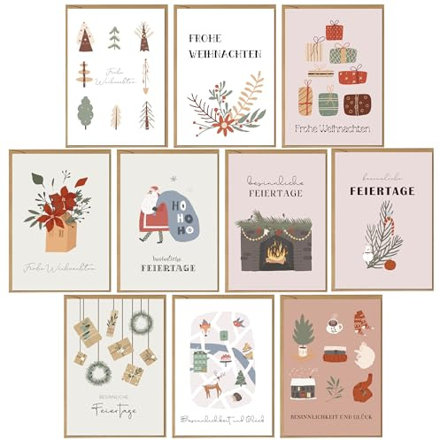 BIROYAL Weihnachtskarten mit Umschlag Set 10 Stück - A6 Klappkarten Weihnachten - Karte Weihnachten - Christmas Card - Klappkarten Weihnachtsgrußkarten für Familie, Freunde
