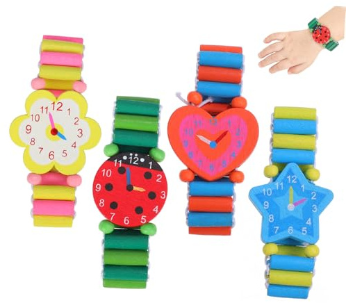 Holibanna 4piezas Reloj De Madera para Reloj De Pulsera De Dibujos Animados Juguete Creativo Duradero y Cómodo