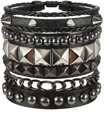 Telooco Gothic Armband Nieten 4 Stück Schwarz Punk Nietenarmband Damen Halloween Armbänder Herren Armkette Schmuck 80er 90er Jahre Leder Armband Nieten Zubehör für Halloween Party Cosplay