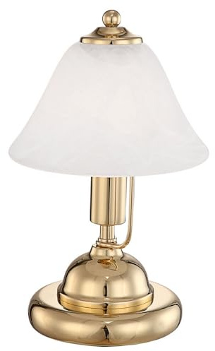 Tischleuchte Messing Tischlampe Touch Schreibtischleuchte Antik Glas Alabaster, Kabel 1,5m, 1x E14 Fassung, DxH 17x27 cm