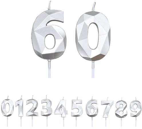 FUZVOL Birthday Cake Candles, Silver Number 60 Candle | Cake Topper Decorations