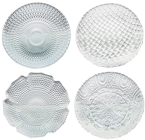 Bafnsiji Glasteller-Set für 4, Dessertteller aus Glas, runde klare Dessertteller, Restaurant-Servierteller für Partyplatten, Glasplatten-Set für Obst, Snacks, Kuchen, Salat, Vorspeisen