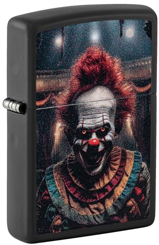 Zippo Sturmfeuerzeug - Creepy Clown Design - Schwarz Matt - Colour Image - Nachfüllbar - Wiederverwendbar - Windfestes Design - Geschenkbox - Made in USA