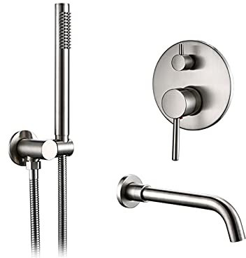 ZSLBGUYIAD Duschmischer, Badewannenarmatur, Heiß- und Kaltwasserhahn fürs Bad, Umsteller aus gebürstetem Edelstahl mit Wandauslauf, Handschlauch, Badewannenmischbatterie-Set, 210 mm