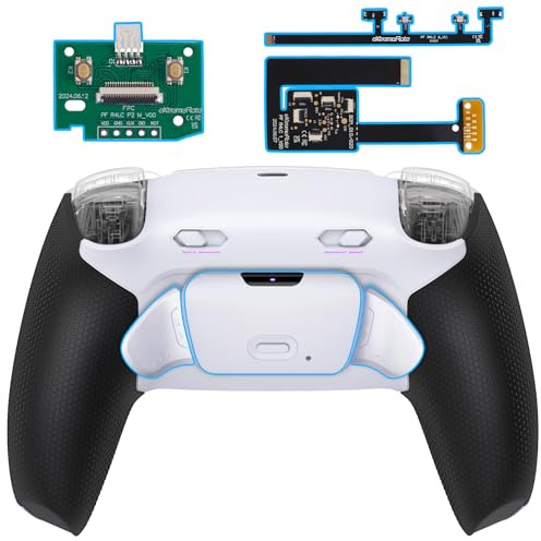 eXtremeRate Rise Plus MAX Remap Kit für ps5 Controller BDM-010/020, Custom Gummiert Griff Rückgehäuse & Programmierbare Back Paddles & Clicky Trigger Stops Kit für ps5 Controller–Weiß Schwarz