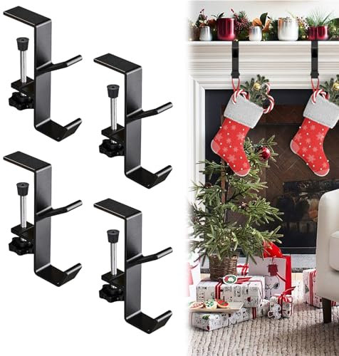 Türhaken für Kranz, 4 Stück Türhaken Edelstahl Türkranz Haken Verstellbarer Türhaken Außentür Türhaken zum Einhängen Türkranzhalter Außentür mit 2 Haken Aufhänger für Weihnachtskranz (Schwarz)