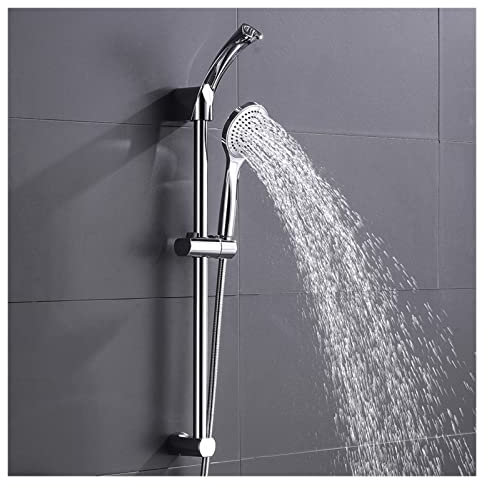 Pommeau de douche en plastique ABS chromé avec tuyau et barre coulissante - Support de douche mural de rechange pour salle de bain - Haute pression - Installation facile - Design moderne