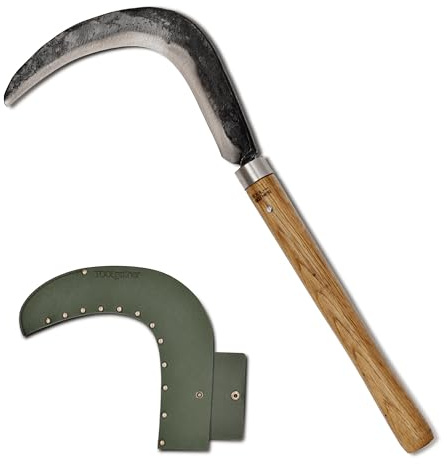 TOOLGATHER Big Size Josun Sickle - Hand-Forged Handmade Korean Weeding and Brush Clearing Tool with Razor-Sharp Blade and Chestnut Wood Handle