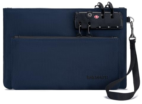 Geldtasche mit Schloss, doppellagig, für Herren und Damen, verschließbar, Zubehörtasche, Banktasche, Geldtasche mit Schloss und Reißverschluss, Notartasche mit Schloss, Blau