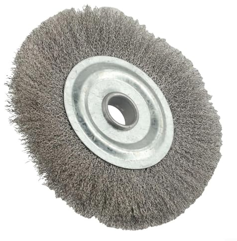 Spazzola a ruota in filo di acciaio inossidabile ondulato da 12,7 cm, foro da 16 mm, per smerigliatrice da banco, sbavatura, lucidatura, rimozione della ruggine, preparazione del metallo