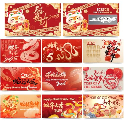 Fiohiros 100 Pcs Chinese New Year Scratch off Fortune Cards 2025,Chinese New Year Cards 2025 Year of The Snake for Lunar New Year'S Celebration Party
