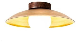 DYHWAC Hierro forjado Vidrio Color de grano de madera Forma de platillo Lámparas de techo de 11,8 pulgadas Lámpara de techo de restaurante japonés con base G9 Luz variable de tres colores cerca de las